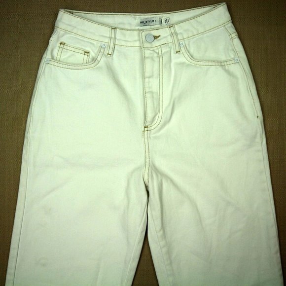 Re-Styld High Waist Straight Leg Jeans Women's Size 2 Raw Hem White Denim - Picture 6 of 9